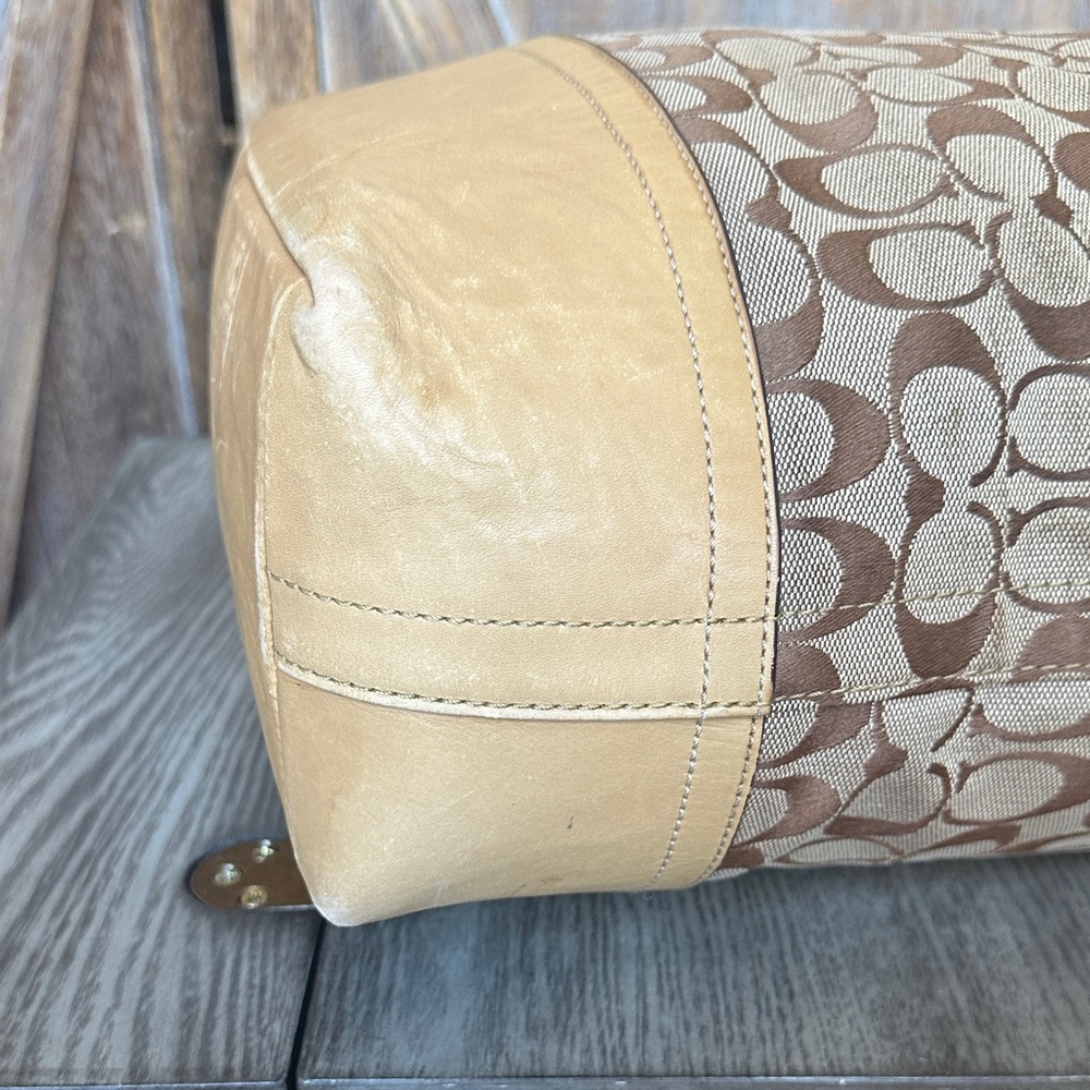 Coach F12518 Signature Jacquard and Leather Brown and Tan Shoulder Handbag - Picture 7 of 16